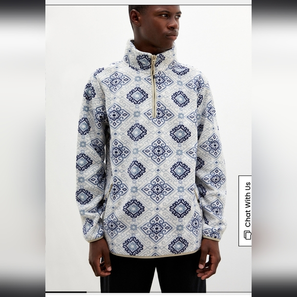 PacSun Other - Pacsun Printed Half Zip Sleeve Pullover - Size L - White & Blue